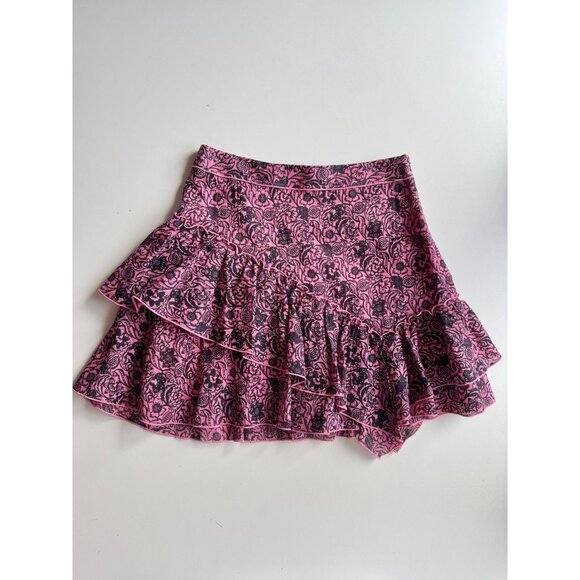 DEREK LAM 10 CROSBY Pink Black Floral Asymmetrical Tulip Mini Skirt, Size 6 - Picture 2 of 11